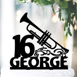 Trumpet Cake Topper, music notes cake topper, Musician Birthday Decorations, Birthday Cake Topper, Personalized Birthday Cake Topper 5298