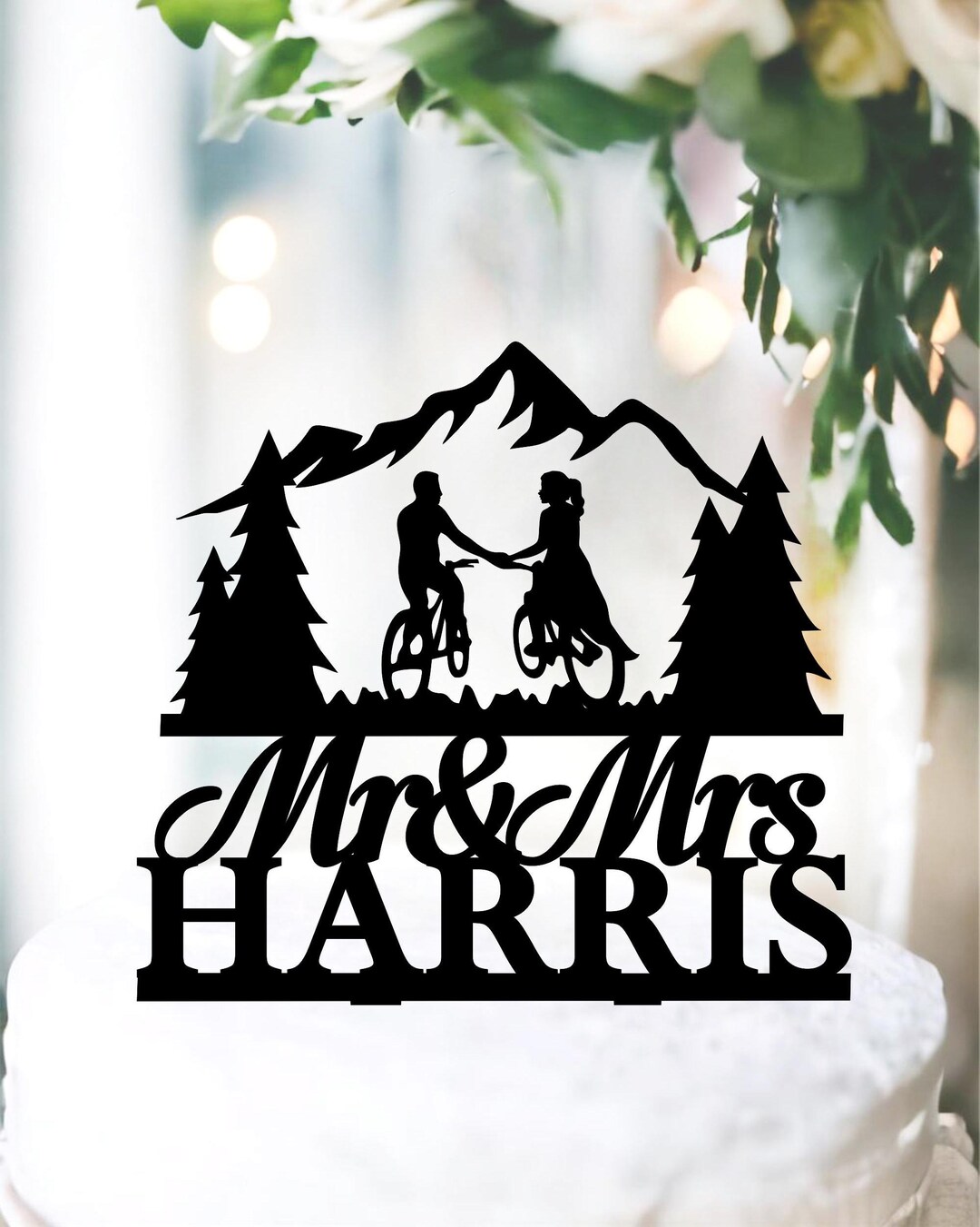 Mountain Bike Wedding Cake Topper, Bicycle Cake Topper, Bride and Groom ...