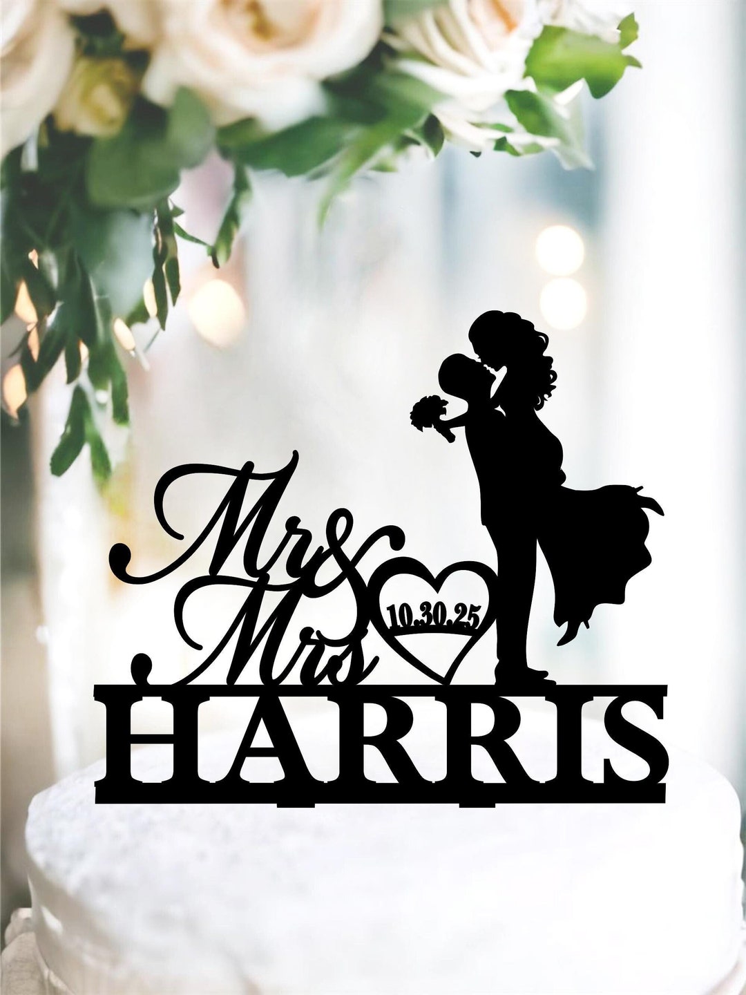 Wedding Cake Topper With Date, Custom Bride and Groom Cake Topper ...