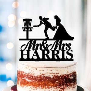 Frisbee Golf Wedding Cake Topper, Bride and Groom Disc Golfing Personalized Acrylic cake topper for wedding, disk golf and target image 7