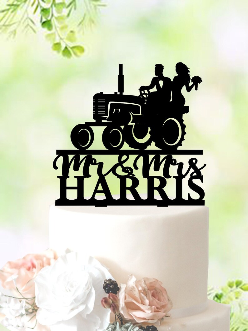 Tractor Cake Topper Mr & Mrs Farm Cake Toppers Farmers Etsy