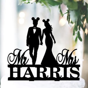 Mouse Ears Cake Topper, Bride and Groom Funny Wedding Cake Topper, Custom Cake Toppers, Mouse Couple Silhouettes, Mr and Mrs Topper