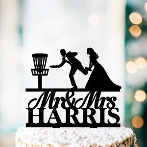 Frisbee Golf Wedding Cake Topper, Bride and Groom Disc Golfing Personalized Acrylic cake topper for wedding, disk golf and target image 11