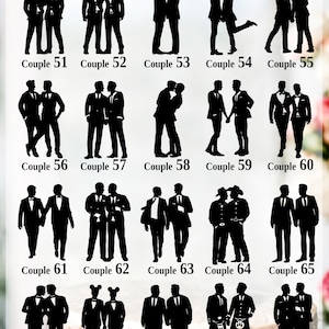 May include: A set of 10 black silhouette images of couples. Each image shows a different pose of two people in suits. The images are labeled with numbers from 51 to 70.