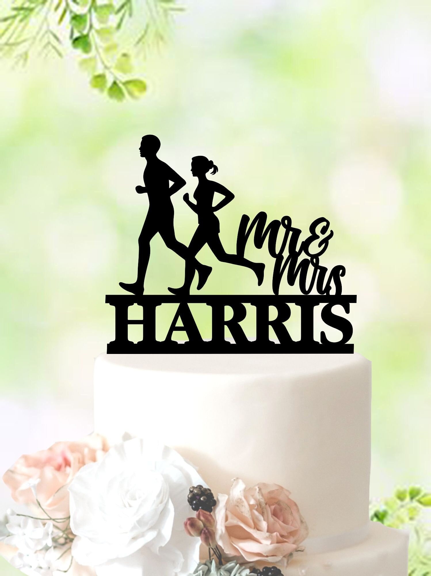 Couple Running, Wedding Cake Topper, Male and Female, Runner's Cake Topper,  Wedding Date, Marathon Runner, Personalized, Keepsake, LT1226 