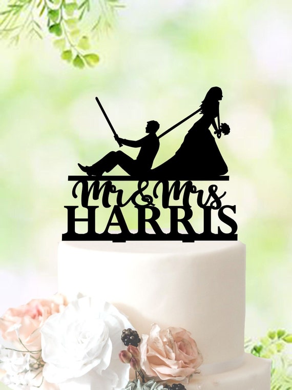 Lightsaber Wedding Cake Topper Bride Dragging Groom