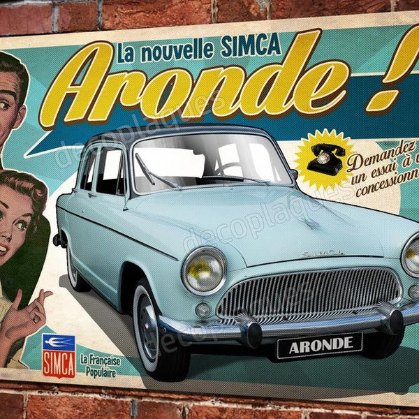 plaque métal déco SIMCA " La nouvelle Aronde "(bleu) déco garage simca vintage & collection voiture ancienne.