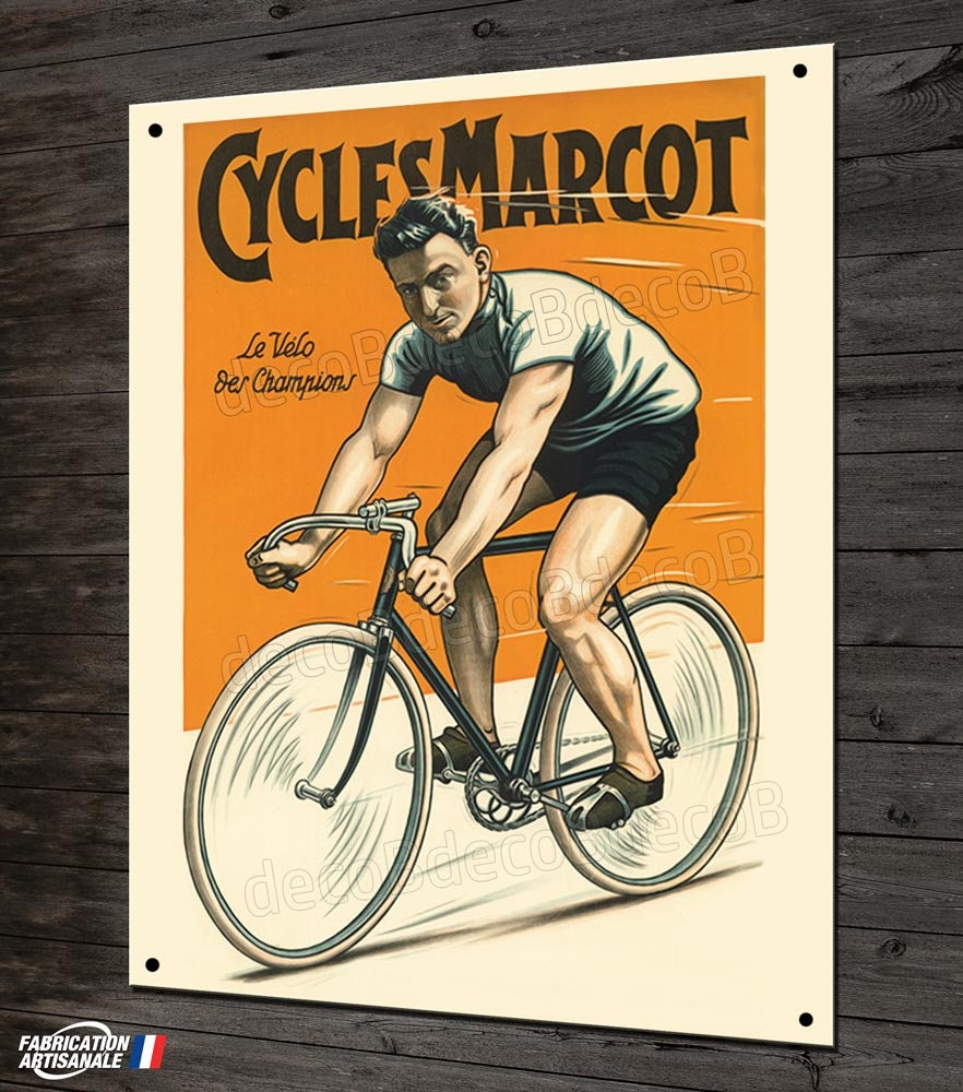 Plaque Métal Déco, Cycles Marcot, Reproduction Affiche Vintage et Cyclisme Vélo Rétro.