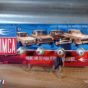 Simca 1000, 1300, 1500, Aronde, Ariane... wall key holder with relief logo and candles, classic car garage decoration.