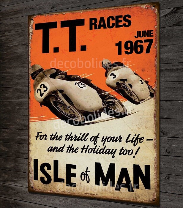 Plaque Métal, Tt Races Tourist Trophy, Isle Of Man 1967, Grand Prix de Motos Anciennes, Décoration G