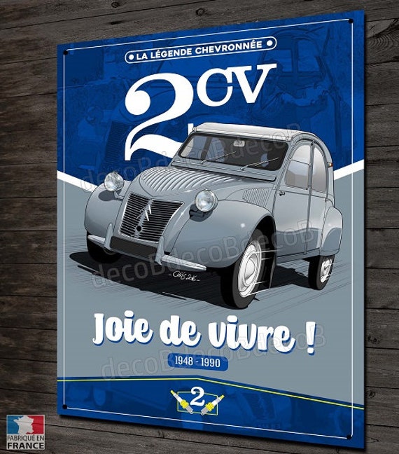 Citroën 2Cv, Œuvre d'art Imprimée sur Plaque Métal, Illustration de Christophe Clérici. Déco Garage 