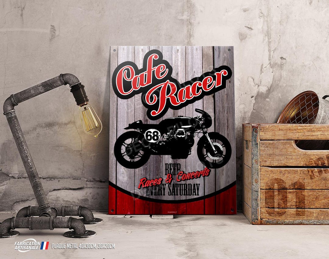 Cafe Racer Metal Plaque, Vintage Motorcycle and Biker Garage Decoration ...