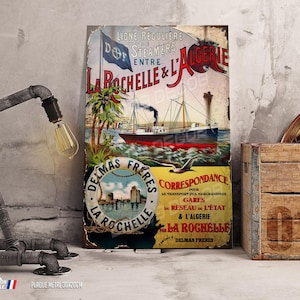 Placa metálica deco, reproducción antiguo cartel publicitario marítimo La Rochelle.30x20 cm