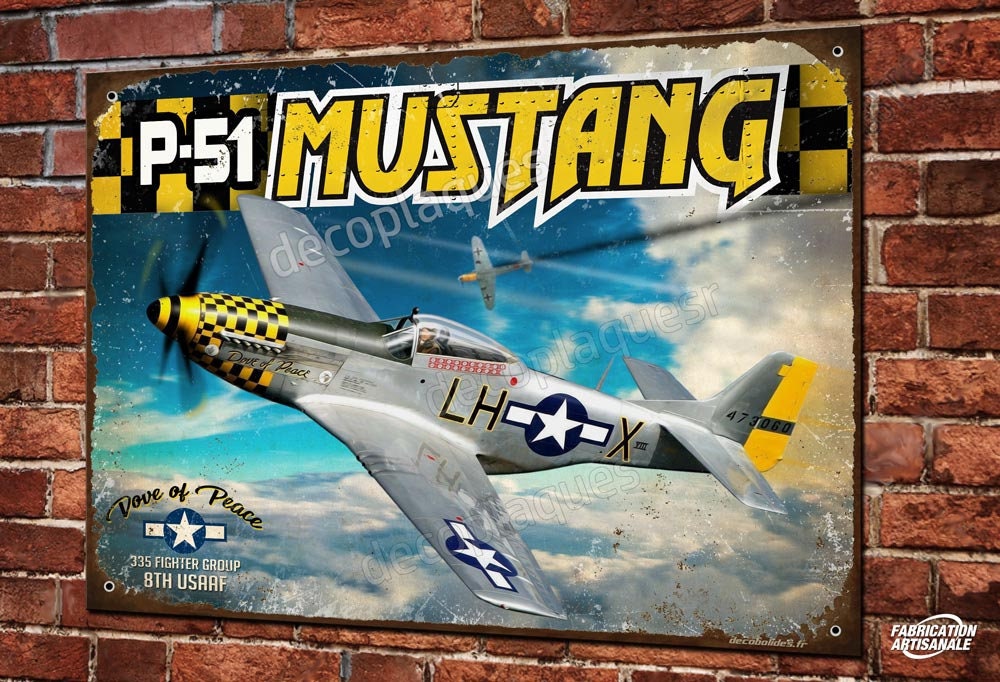 Plaque Métal Déco P-51 Mustang Jaune Dove Of Peace Warbird Ww2 Chasseur à Hélice Usaaf Aviation Mili