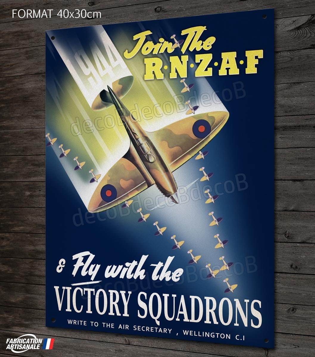 Plaque Métal Déco Reproduction Affiche Ww2 Join The Rnzaf Avion Spitfire.