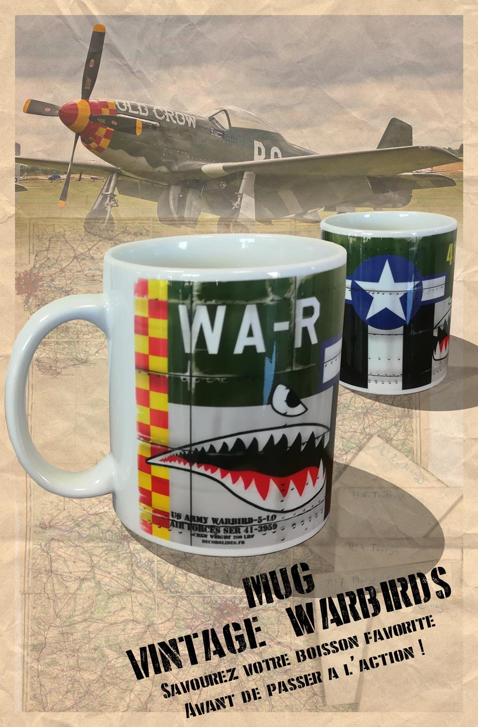 Mug Vintage Warbirds Aviation Militaire Ww2 Chasseur P-51 Mustang