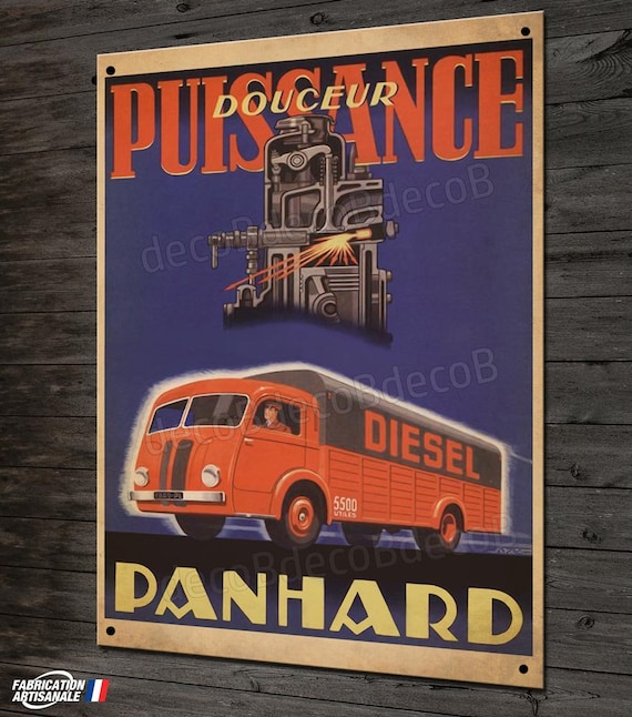Plaque métal déco Camion Panhard 5500 diesel , chauffeur routier