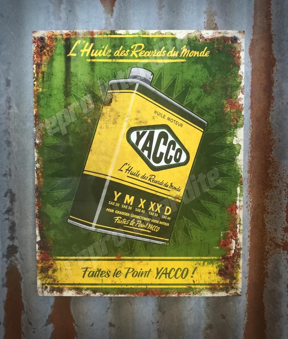 Plaque Métal Yacco Bidon Huile Moteur, Inspirée Des Anciennes Plaques Émaillées Publicitaire Esso, S