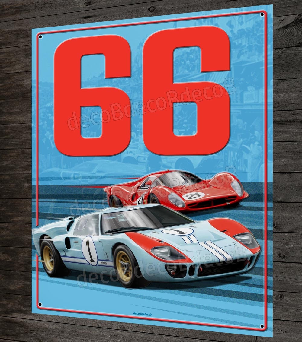 Oeuvre d'art Imprimée sur Plaque Métal Déco Due Gt40 Vs Voiture de Course Italienne, 66, Daytona, Se