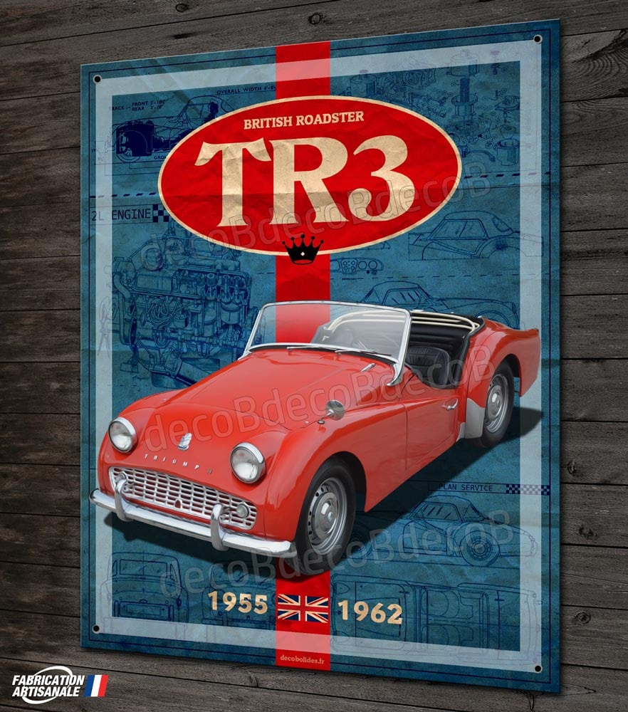 Plaque Métal Déco Triumph Tr3 British Roadster, Cabriolet Collection, Garage Vintage, Voiture de Spo