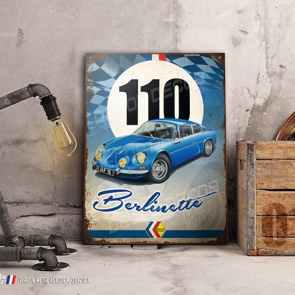 Illustration Alpine renault A110 Berlinette imprimée sur plaque métal déco, classic sport&rallye