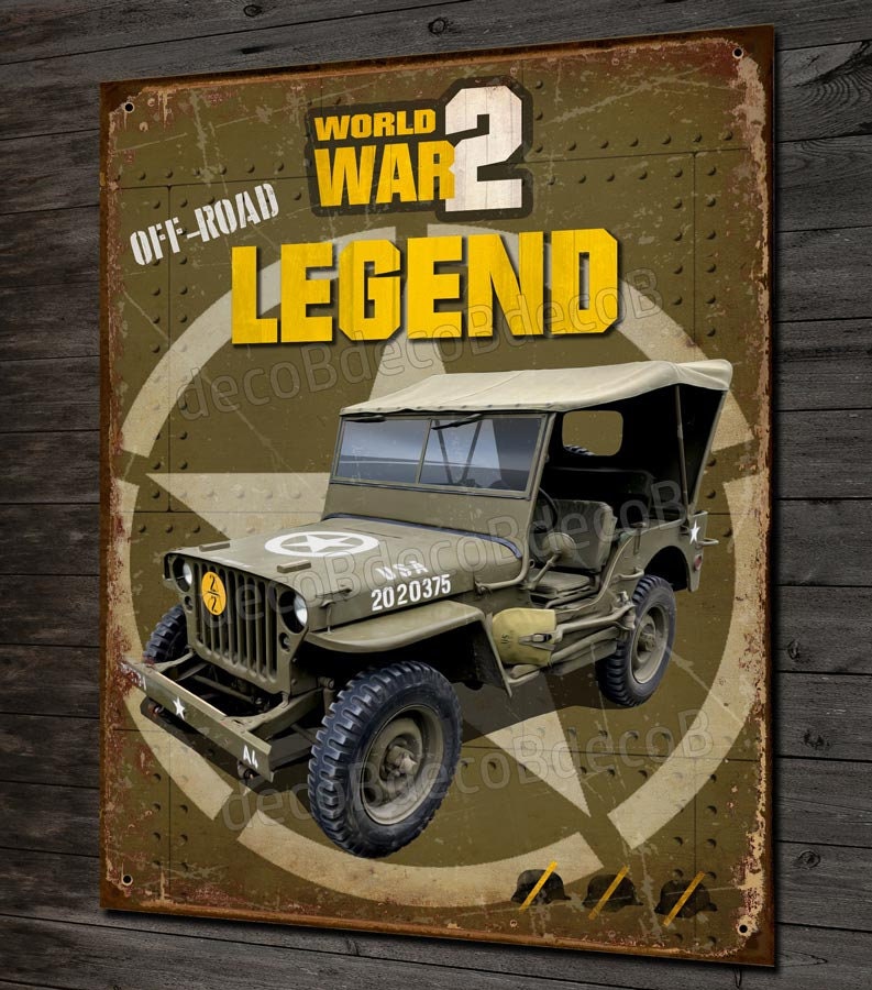 Plaque Métal Déco Jeep Willys Off Road Legend Débarquement Normandie 1944 Ww2
