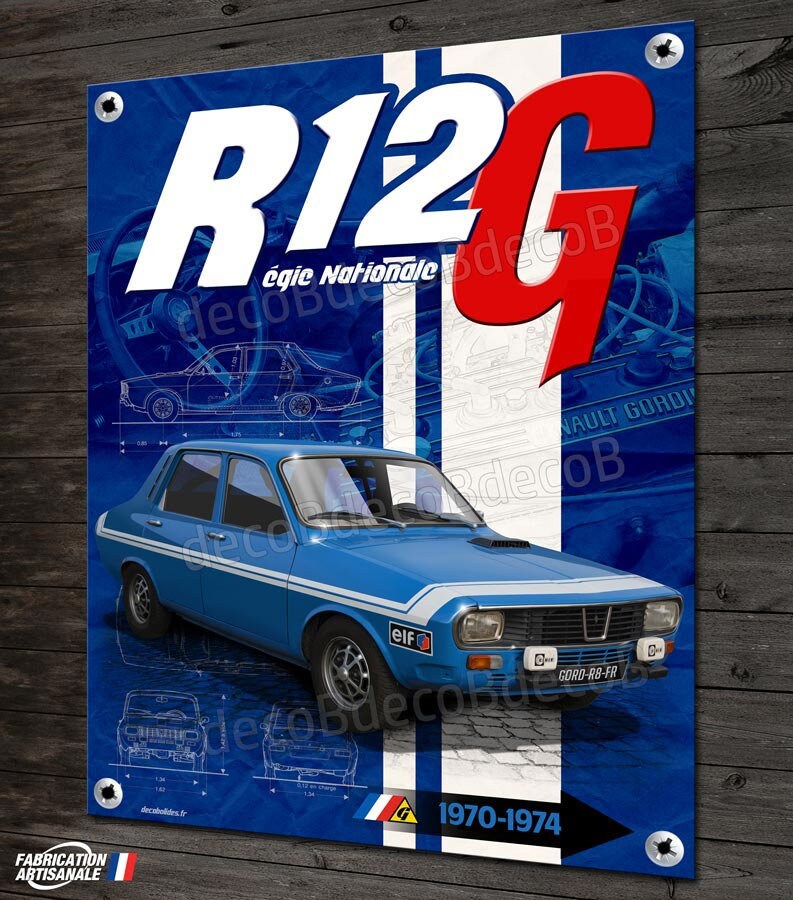 Plaque Métal Déco Renault R12 Gordini.