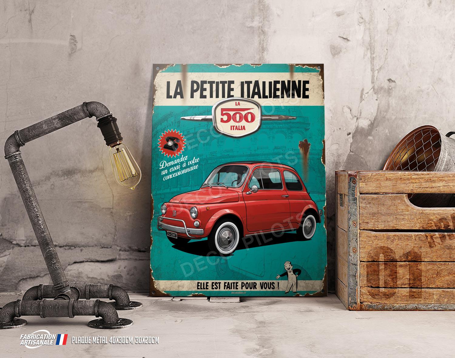 Plaque métal déco Fiat 500 rouge 