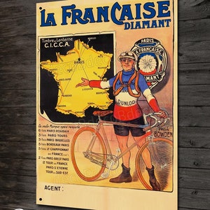 Deco metal plate, La Française Diamant bike, vintage poster reproduction and retro cycling 30x20 cm