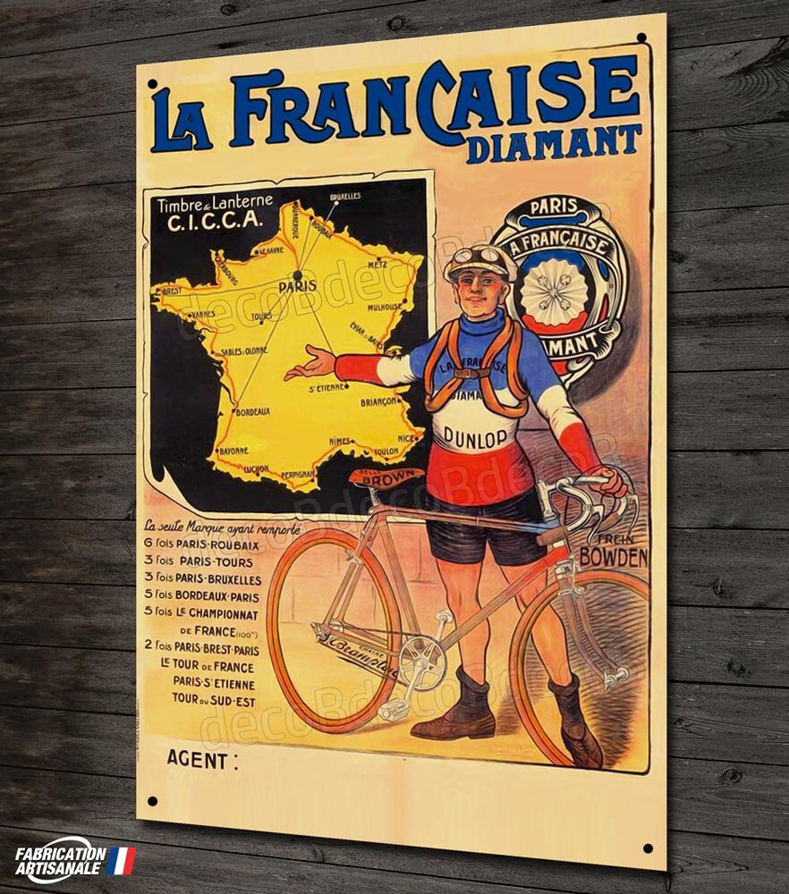 Plaque Métal Déco, Vélo La Française Diamant, Reproduction Affiche Vintage et Cyclisme Rétro