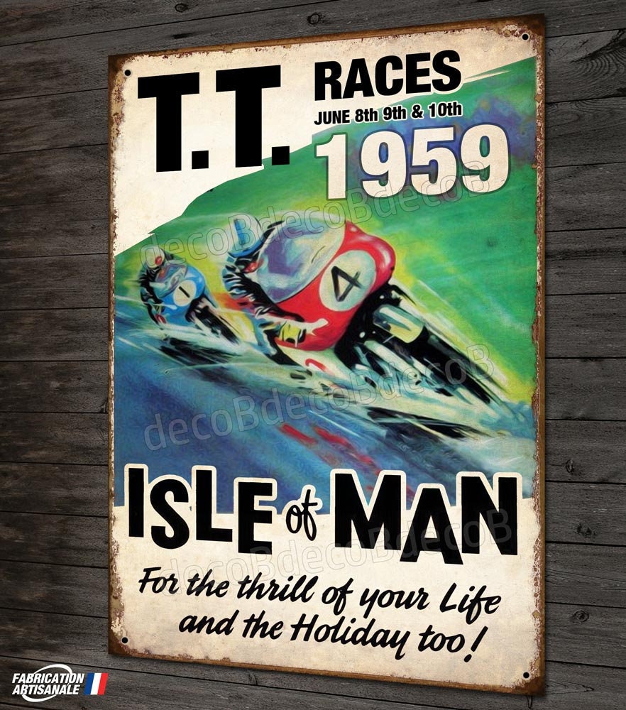 Plaque Métal, Tt Races Tourist Trophy, Isle Of Man 1959, Grand Prix de Motos Anciennes, Décoration G