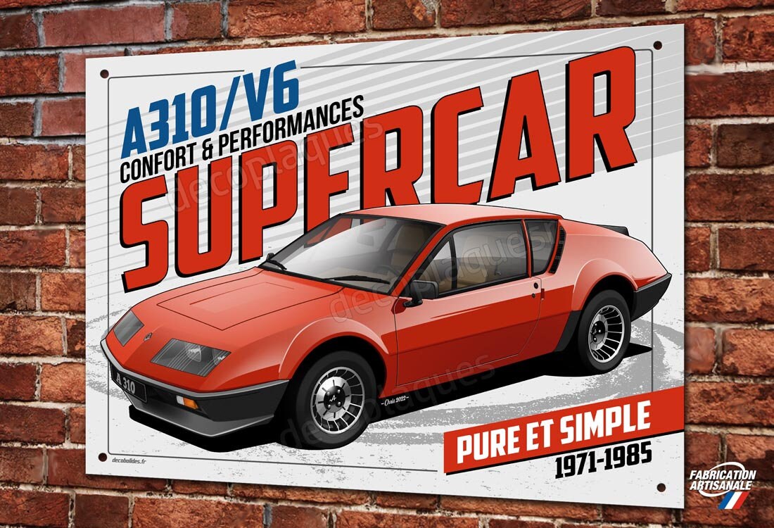 Plaque Métal Déco Alpine A310 Supercar Rouge. Format 40x30cm.