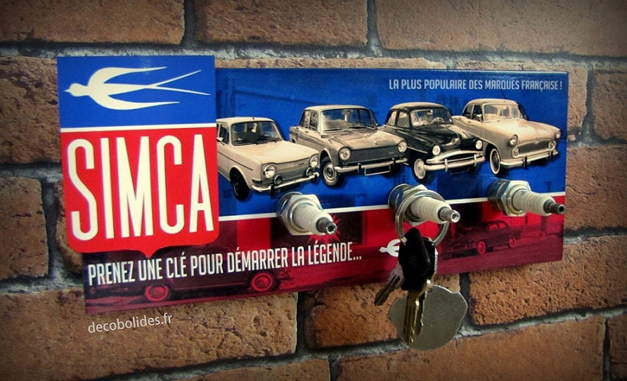 Accroche Clés Mural Simca 1000, 1300, 1500, Aronde, Ariane ...avec Logo en Relief et Bougies, Décora