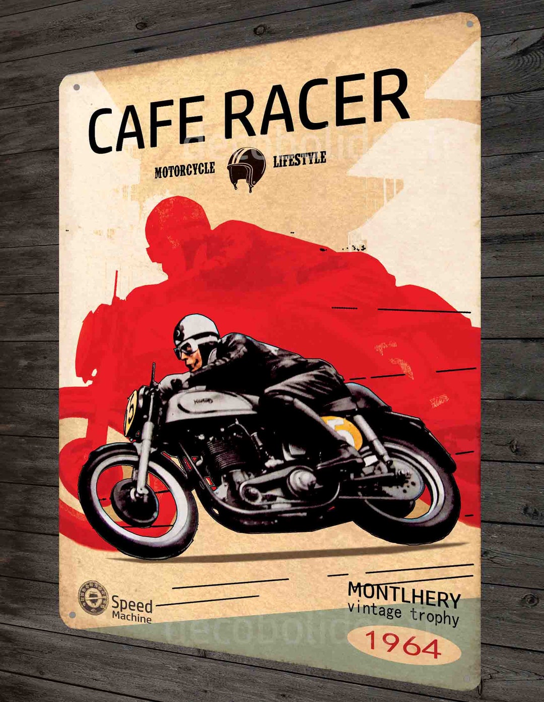 Plate Metal Deco Cafe Racer, motorcycle Lifestyle Montlhéry Deco Garage ...