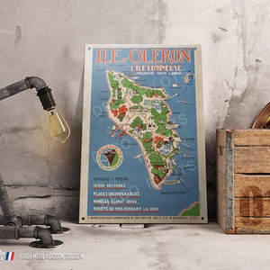Placa metálica decorativa, reproducción de un antiguo cartel publicitario vintage Ile d'Oléron, Charente Maritime.30x20 cm