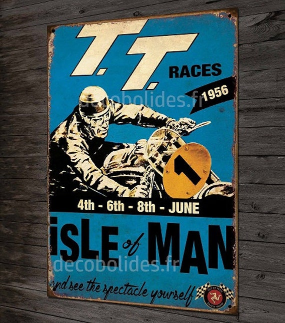 Plaque Métal, Tt Races Tourist Trophy, Isle Of Man 1956, Grand Prix de Motos Anciennes, Décoration G