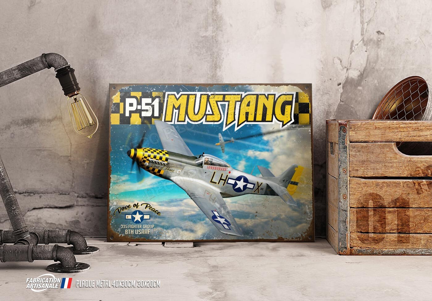 Deco Metal Plate P-51 Yellow Mustang 