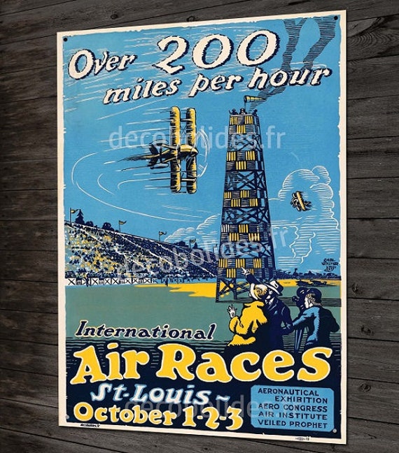 Plaque Métal Déco Poster Vintage Aviation de Course Air Races Ancienne Affiche Aviation.