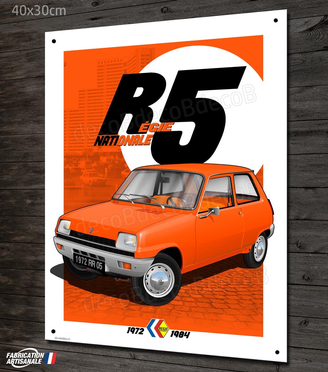 Plaque Métal Régie Nationale Renault R5 Orange, Déco Garage Vintage.