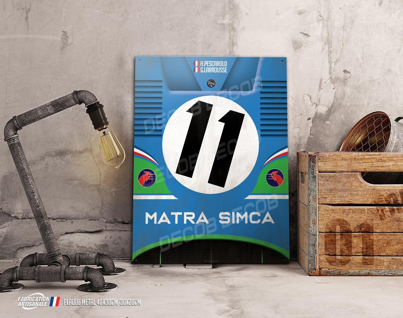 Plaque Métal Déco Patinée Simca Matra Ms 670B Numéro 11 Victorieuse 24H Du Mans 1973 avec Henri Pesc