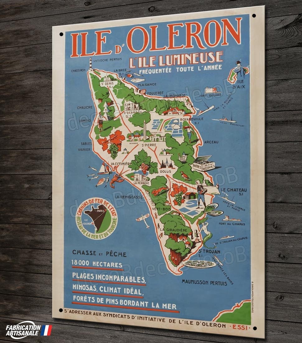 Plaque Métal Déco, Reproduction Ancienne Affiche Publicitaire Vintage Ile d'oléron, Charente Maritim