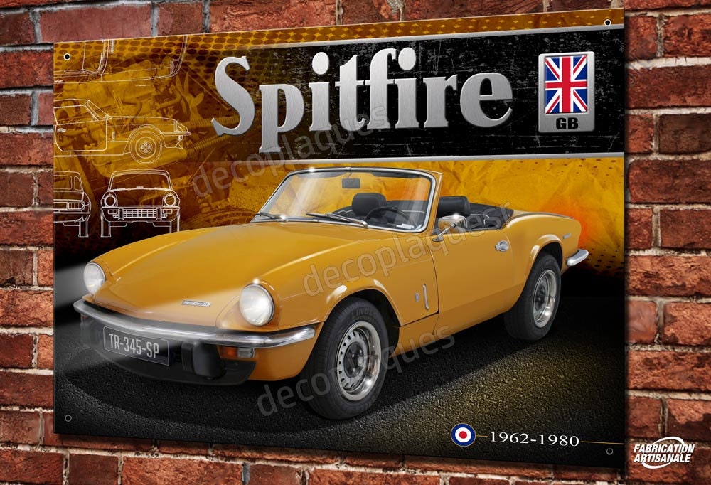 Plaque Métal Déco Triumph Spitfire British Roadster Garage Vintage, Voiture de Sport Anglaise, Cabri