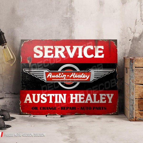 Plaque métal déco garage Austin Healey service.