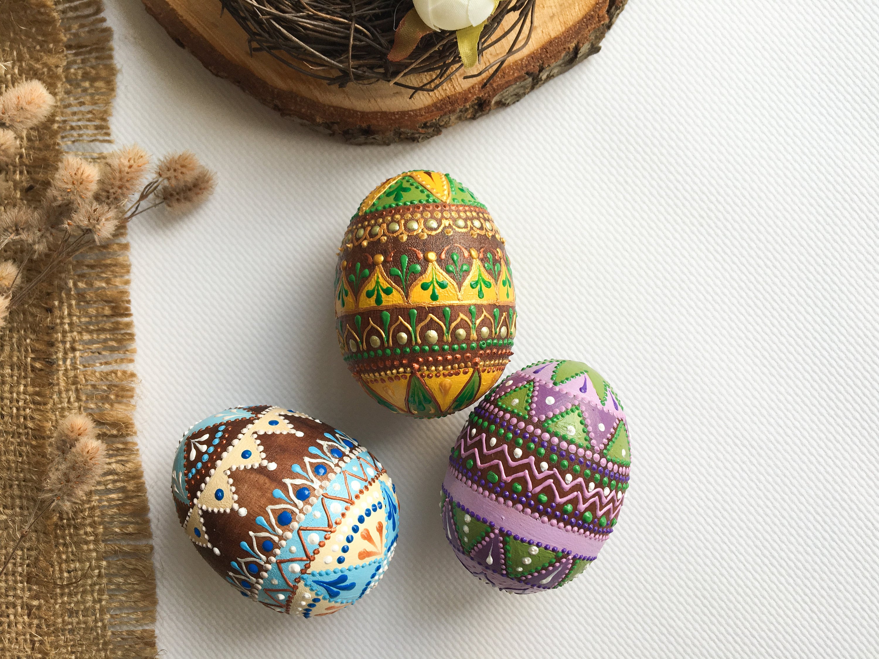 Easter eggs set of 3 Hand painted Wooden Easter Eggs Easter | Etsy