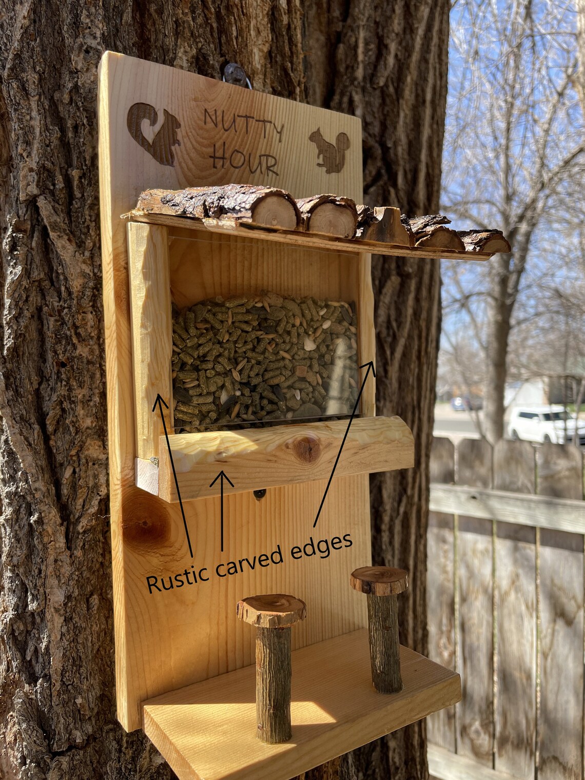 Rustic Squirrel Feeder Chipmunk Feeder Garden Decoration Etsy