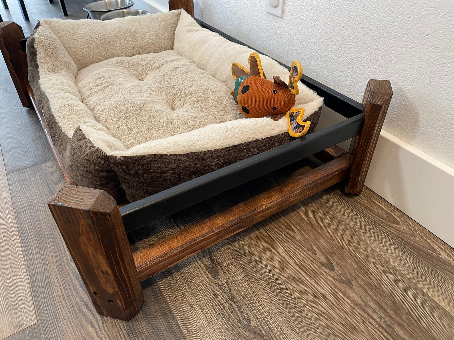 Personalized dog bed frame Dog bowl stand Rustic dog bed Etsy