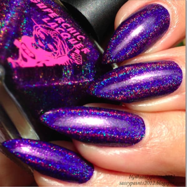 SuperChic Lacquer 40 Winks Holographic Nail Polish-SuperHolo-Linear-1 Coat-Purple-Dark Violet-Rainbow