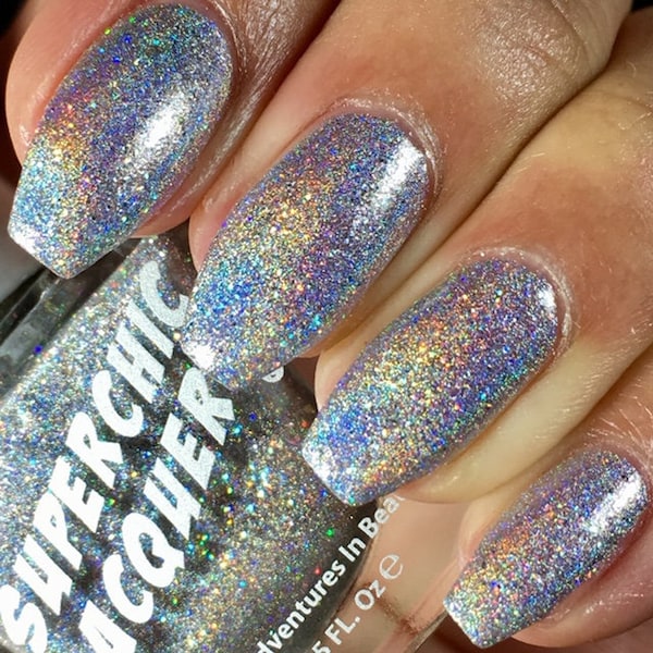 SuperChic Lacquer Shattered Mirror Holographic Nail Polish-SuperHolo-Silver White-Linear-Glitter-Rainbow