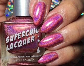 SuperChic Lacquer Exposed Holographic Nail Polish-SuperHolo-Linear-1 Coat-Pink-Rainbow-Bright-Neon