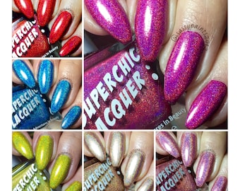 SuperChic Lacquer Cupid's Bow Holographic Nail Polishes - Full Collection - Set Of 6 - SuperHolo-1 Coat-Linear Holographic-Rainbow